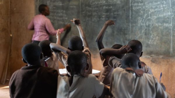 African children learning in classroom