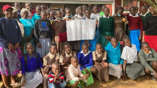 Group of smiling young girls in Ndhiwa 